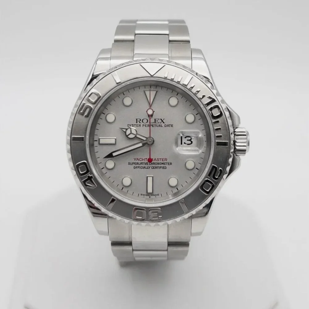 WOW New Condition Rolex Platinum Men's Yacht Master Watch Green Sticker - Picture 1 of 6